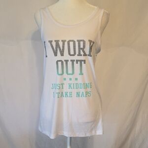 SO White Mesh Back Tank Top with Humor Message